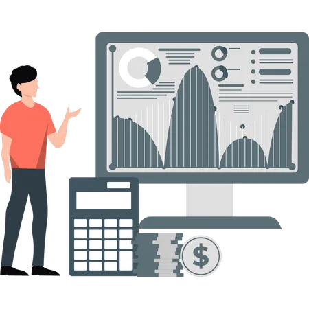 Empresário apontando para gráfico de linhas de negócios  Ilustração