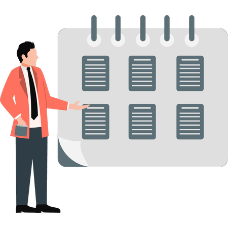 Calendário de apontamento de notas de empresário  Ilustração