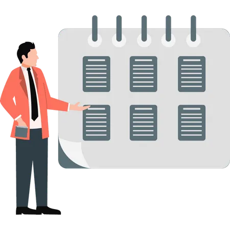 Calendário de apontamento de notas de empresário  Ilustração