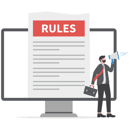 Apresentação do empresário sobre o conceito de regras de negócios on-line  Ilustração