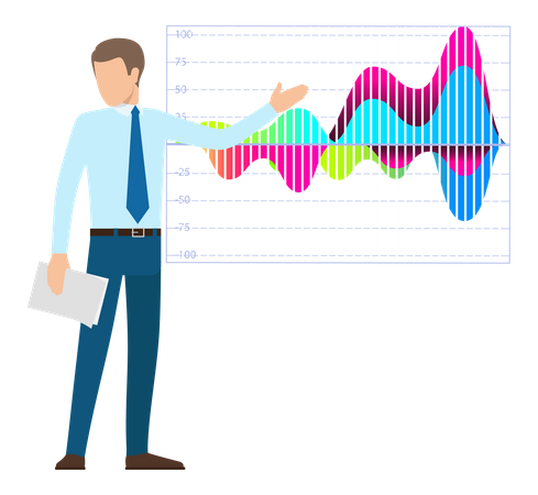 Empresário apresentando dados estatísticos de negócios  Ilustração