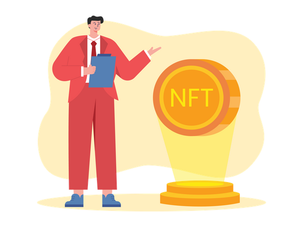 Empresário apresentando tecnologia NFT  Ilustração