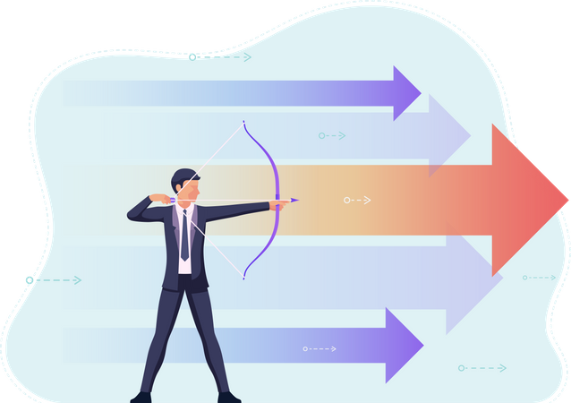 Empresario apuntando al objetivo con arco y flecha  Ilustración
