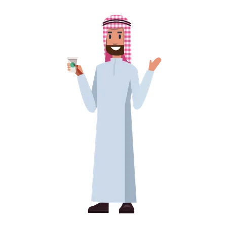 Empresario árabe tomando café tomando  Ilustración
