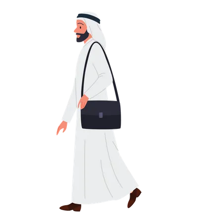 Empresario árabe caminando con bolsa de oficina  Ilustración
