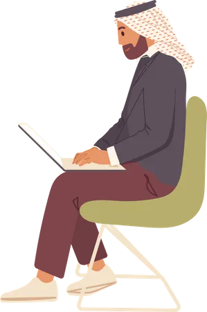 Empresário árabe com internet laptop realizando conferência on-line  Ilustração