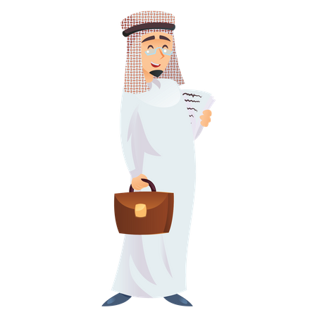 Empresario árabe con documentos contractuales  Ilustración