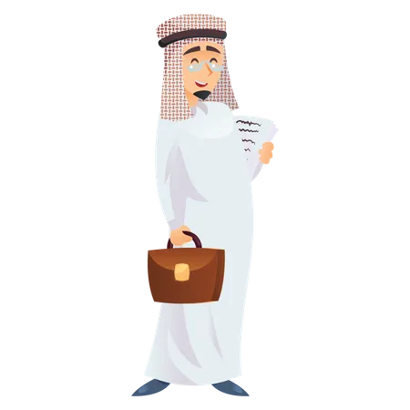 Empresario árabe con documentos contractuales  Ilustración