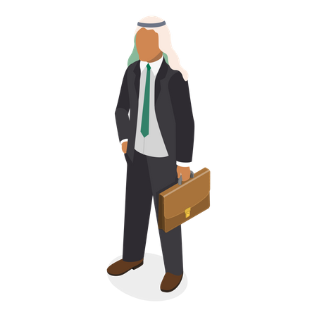 Empresário árabe em pé com mala  Ilustração