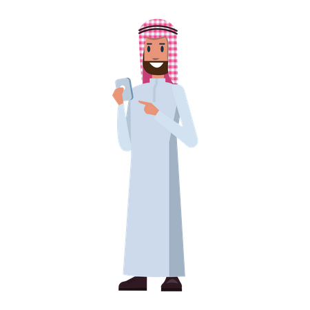 Empresario árabe leyendo mensaje en teléfono inteligente  Ilustración