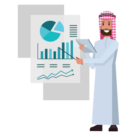 Empresario árabe presentando gráfico  Ilustración