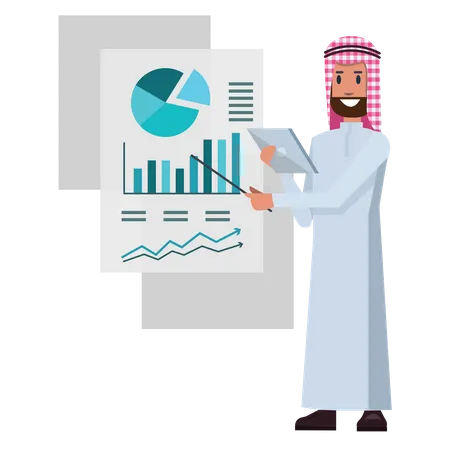 Empresario árabe presentando gráfico  Ilustración