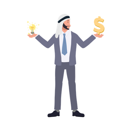 Un rico empresario árabe con una idea de negocio inteligente  Ilustración