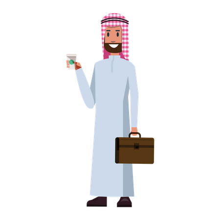 Empresario árabe sosteniendo café  Ilustración