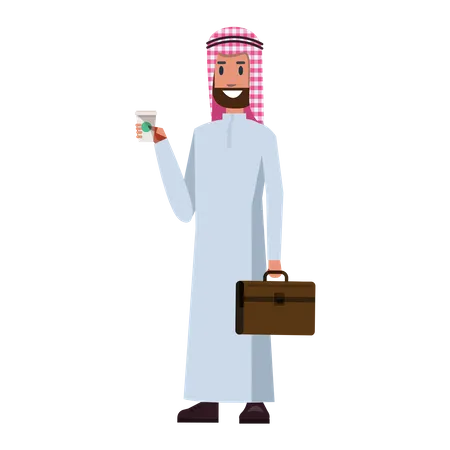 Empresario árabe sosteniendo café  Ilustración