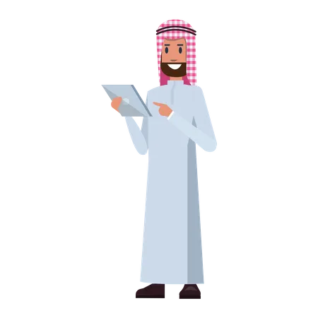 Empresario árabe usando tableta  Ilustración