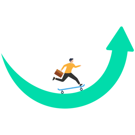 Empresario ara patines en flecha hacia arriba  Ilustración