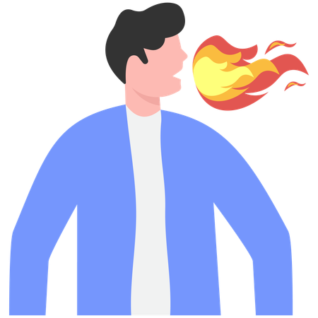 Hombre de negocios arrojando fuego por la boca  Ilustración