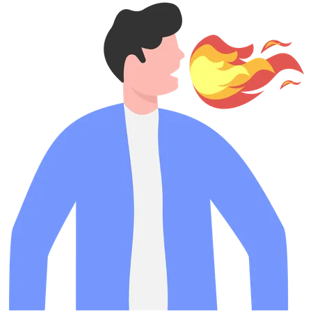 Hombre de negocios arrojando fuego por la boca  Ilustración