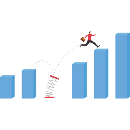 Empresário corre riscos saltando para um gráfico mais alto  Ilustração