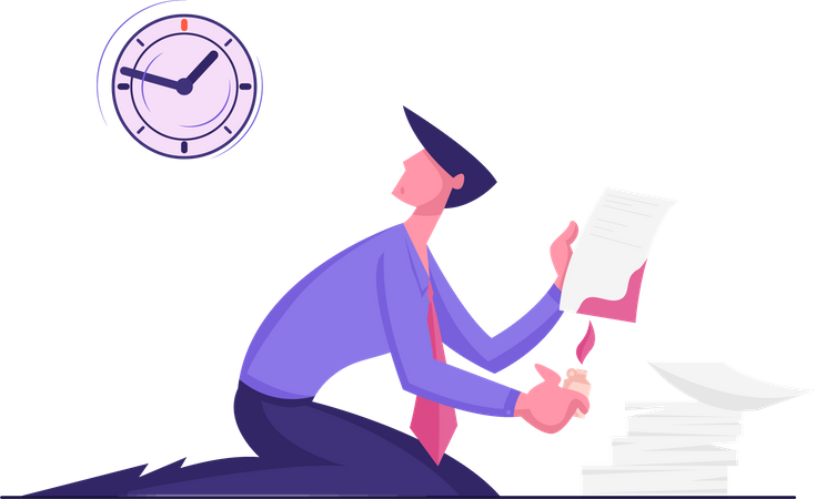 Empresario asustado quema documentos ilegales  Ilustración