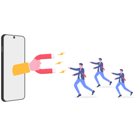 Empresário atraindo clientes online  Ilustração