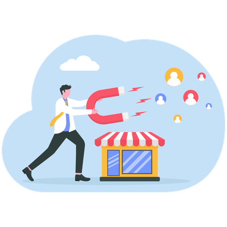 Hombre de negocios atrayendo clientes comerciales  Ilustración