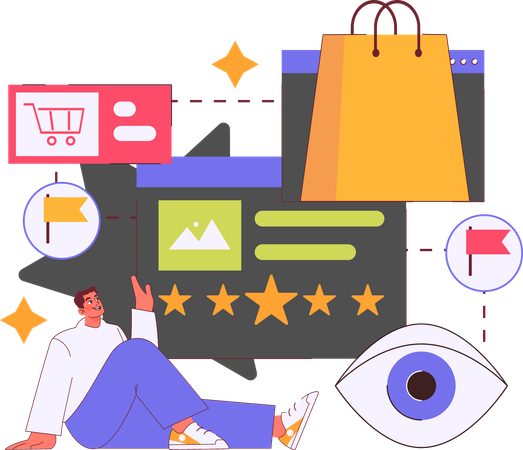 Empresário analisa feedbacks de compras  Illustration