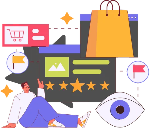 Empresário analisa feedbacks de compras  Illustration