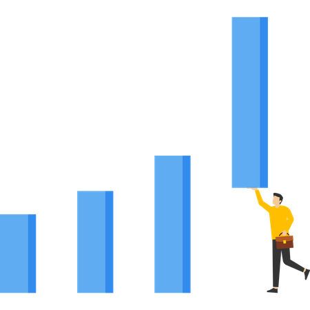 Empresario ayudando a elevar el gráfico de barras a un nuevo nivel alto  Ilustración