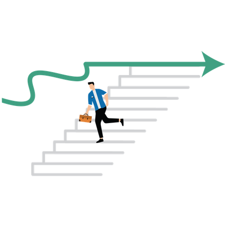 Empresario bajando escaleras desde un gráfico que deja de crecer  Ilustración