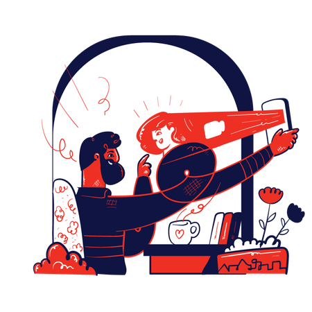 Empresário conversa por ligação online  Ilustração