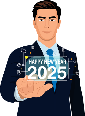 Empresario da la bienvenida al nuevo año 2025  Ilustración