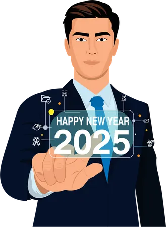 Empresario da la bienvenida al nuevo año 2025  Ilustración