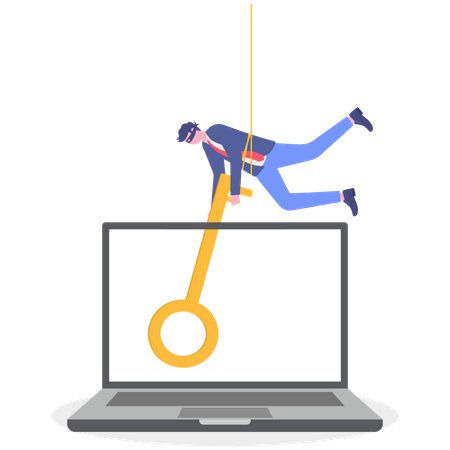 Empresário prendendo chave do laptop  Ilustração