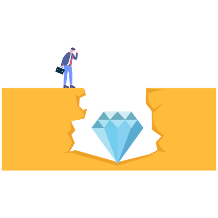 Un hombre de negocios busca una piedra preciosa de diamante.  Ilustración