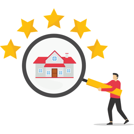 Empresario busca reseña positiva de casa  Ilustración
