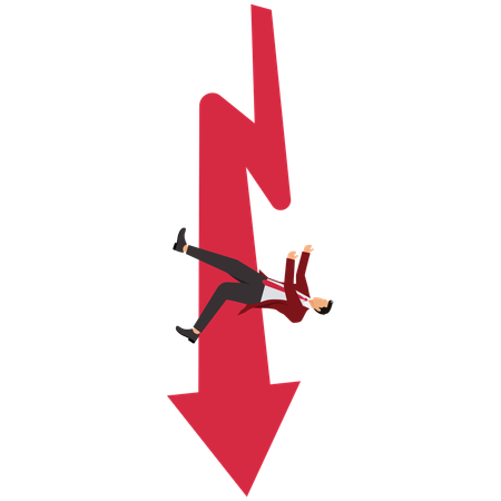 El hombre de negocios cae con una flecha roja  Ilustración