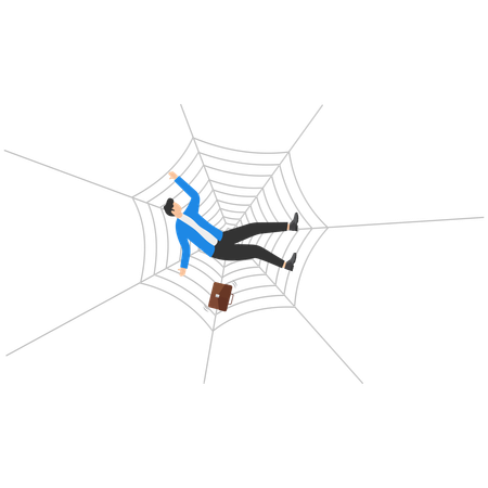 Empresario cae sobre telaraña  Ilustración