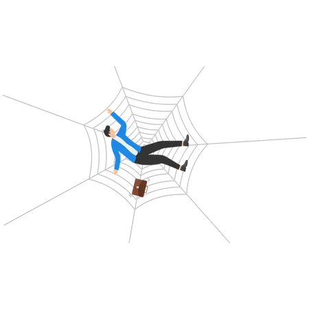 Empresario cae sobre telaraña  Ilustración