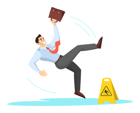 Empresário caindo no chão molhado  Ilustração