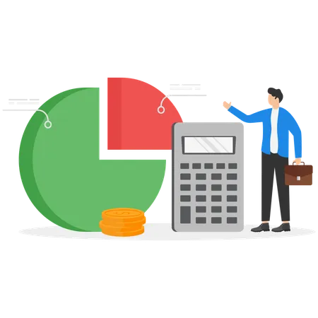 Empresário calcula despesas financeiras na calculadora  Ilustração