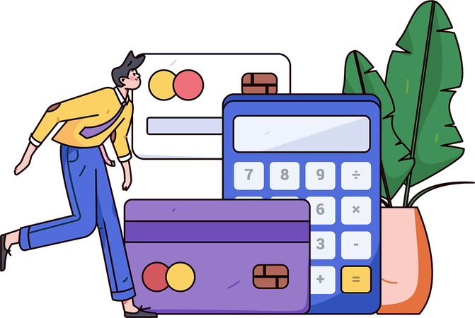 Empresário calculando contas de compras  Ilustração