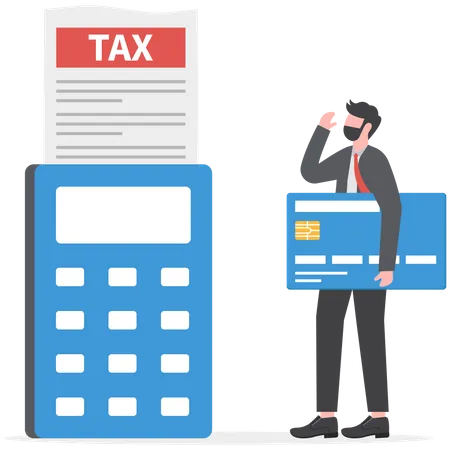 Pessoa de negócios calculando documento para impostos  Ilustração