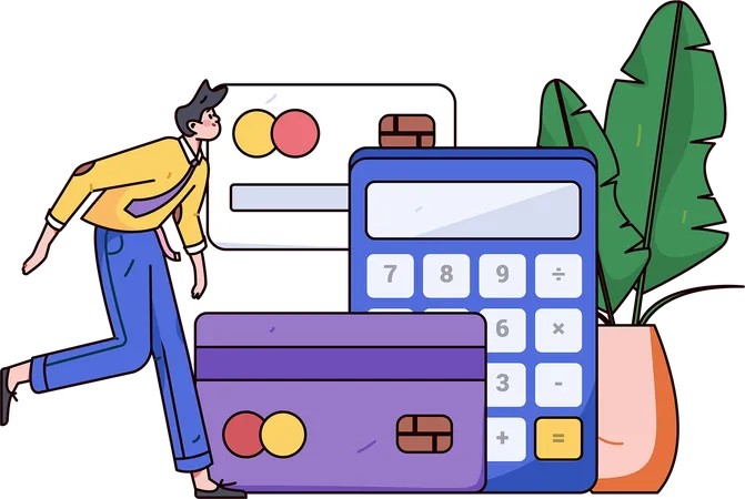 Empresario calculando facturas de compras  Ilustración