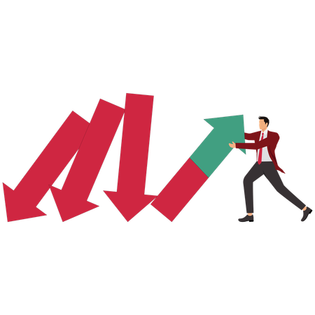 El hombre de negocios cambia la dirección de la flecha para siempre  Ilustración