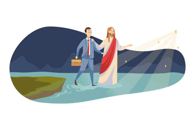 Empresario caminando con jesús  Ilustración