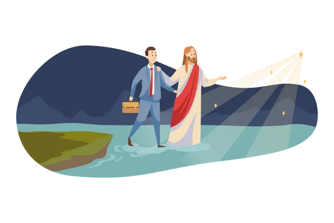 Empresario caminando con jesús  Ilustración
