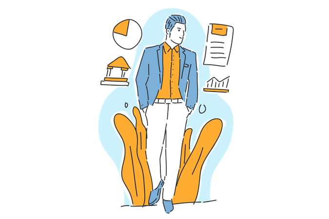 Hombre de negocios camina por negocios  Ilustración