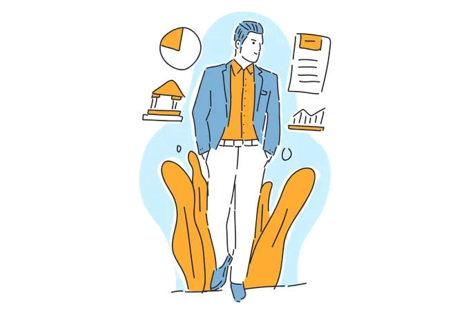 Hombre de negocios camina por negocios  Ilustración